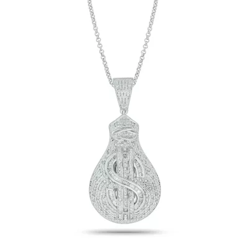 1/3 ct. t.w Natrual White Diamond Hip Hop Dollar Sign Medallion Pendant in Sterling Silver