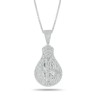 1/3 ct. t.w Natrual White Diamond Hip Hop Dollar Sign Medallion Pendant in Sterling Silver