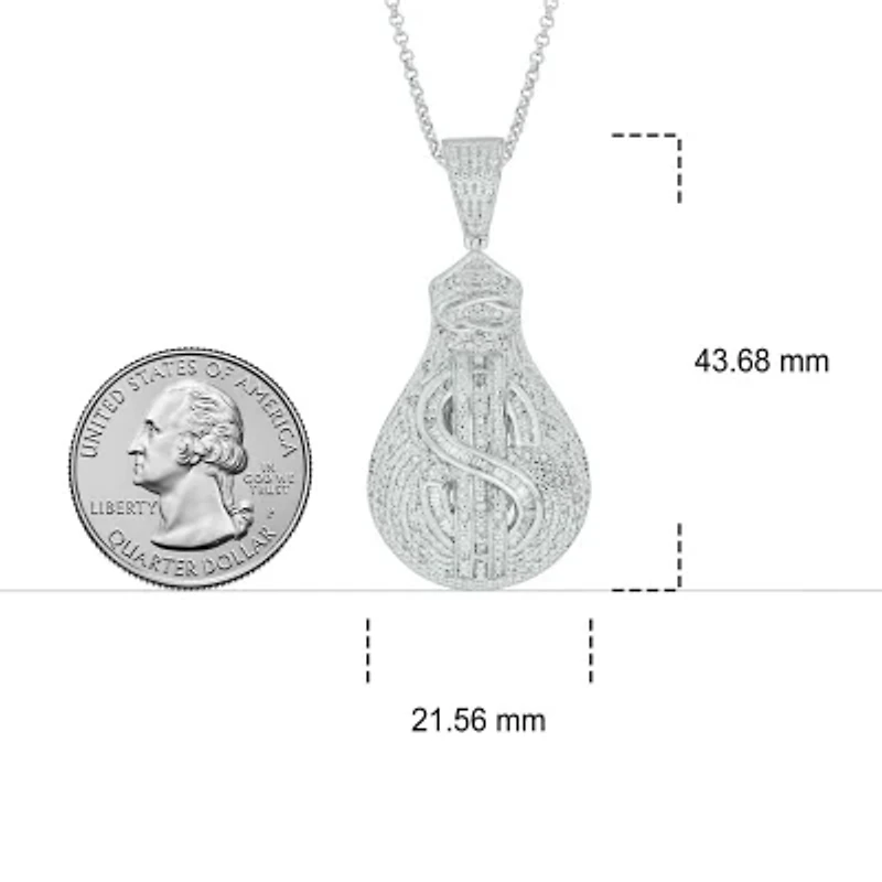 1/3 ct. t.w Natrual White Diamond Hip Hop Dollar Sign Medallion Pendant in Sterling Silver
