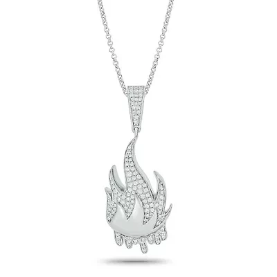 1/2 ct. t.w Natrual White Diamond Hip Hop Fire Symbol Pendant in Sterling Silver