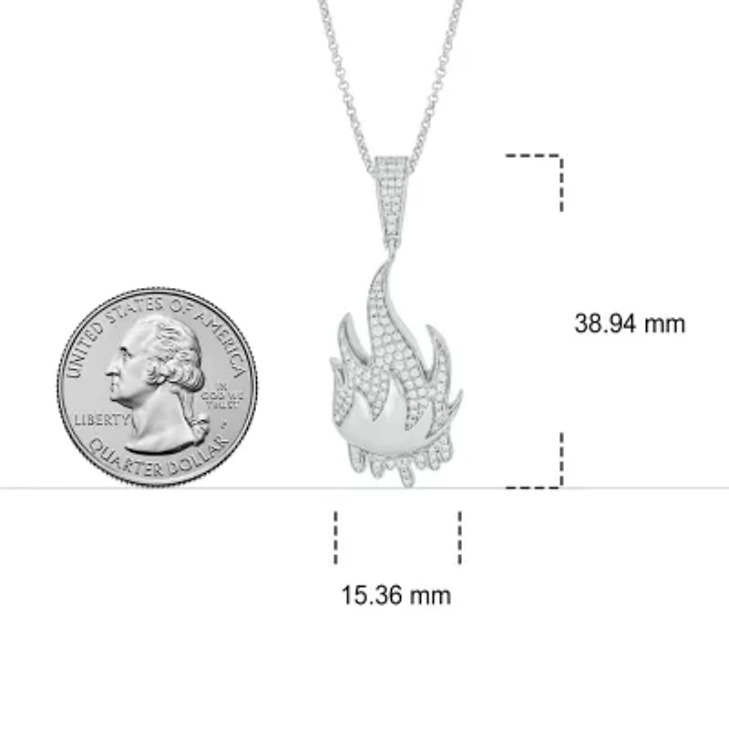 1/2 ct. t.w Natrual White Diamond Hip Hop Fire Symbol Pendant in Sterling Silver