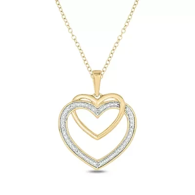 Diamond Accent Double Heart Shape Pendant in 14K Yellow Gold