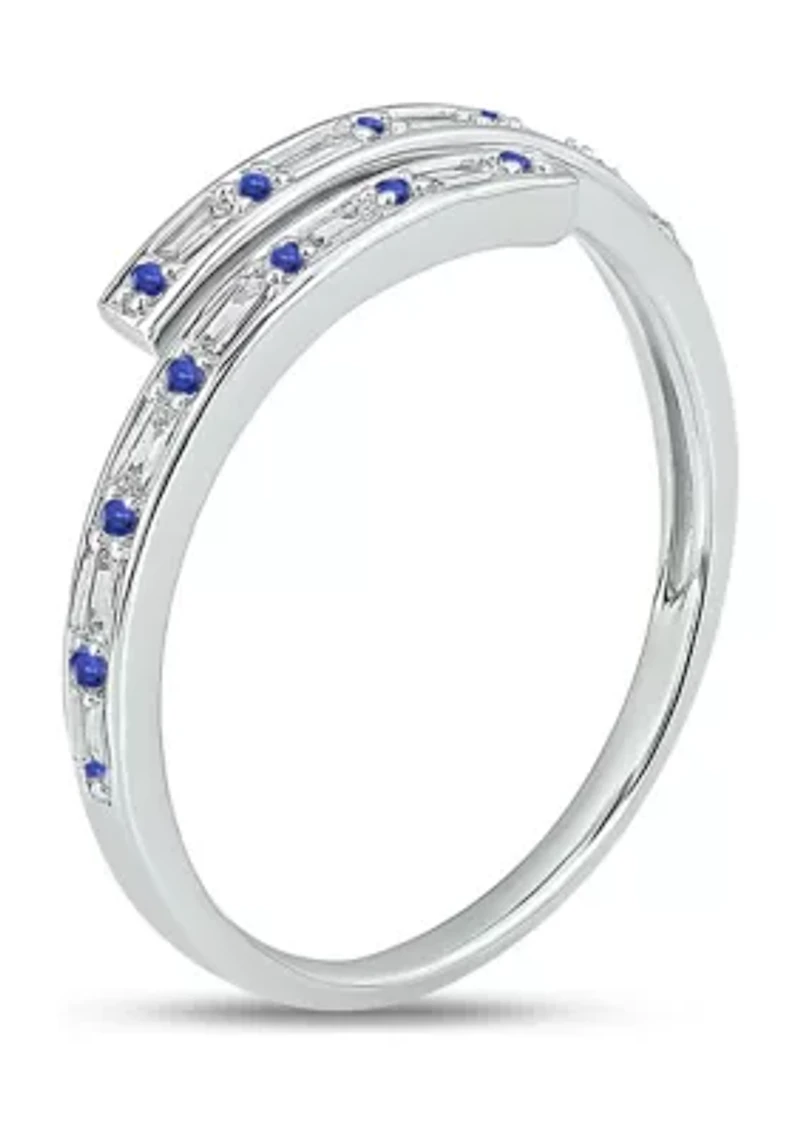 1/10 ct. t.w. Diamond and 1/5 Natural Blue sapphire Bypass Ring 14K White Gold