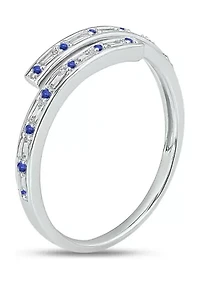 1/10 ct. t.w. Diamond and 1/5 Natural Blue sapphire Bypass Ring 14K White Gold