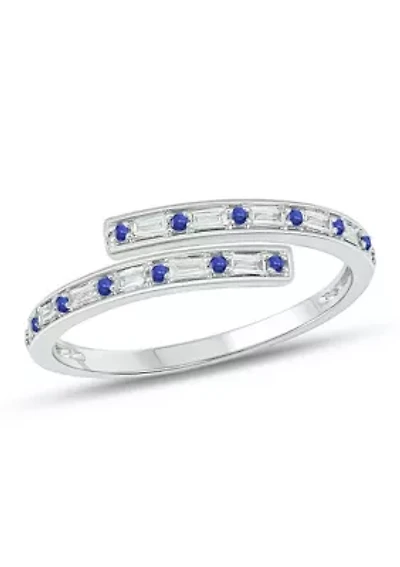 1/10 ct. t.w. Diamond and 1/5 Natural Blue sapphire Bypass Ring 14K White Gold