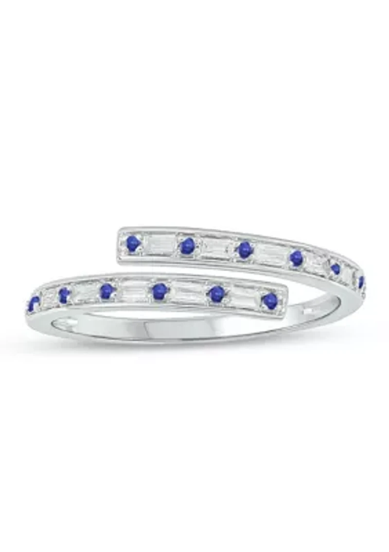 1/10 ct. t.w. Diamond and 1/5 Natural Blue sapphire Bypass Ring 14K White Gold