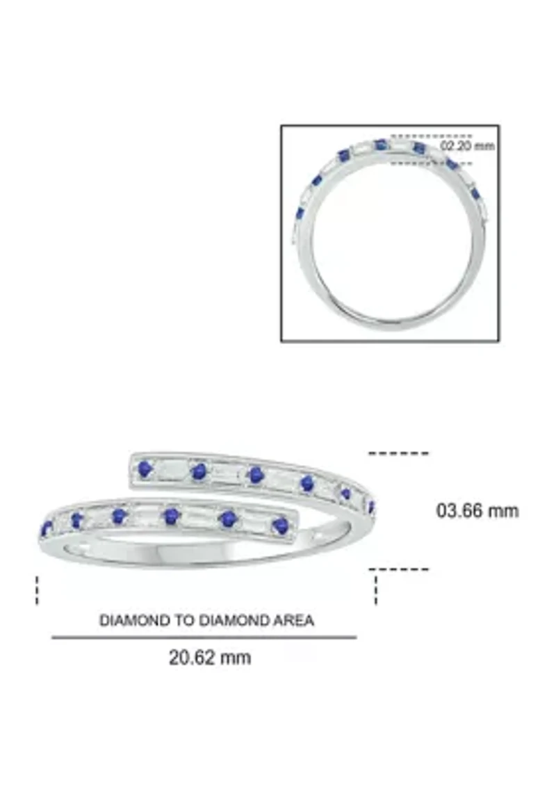 1/10 ct. t.w. Diamond and 1/5 Natural Blue sapphire Bypass Ring 14K White Gold