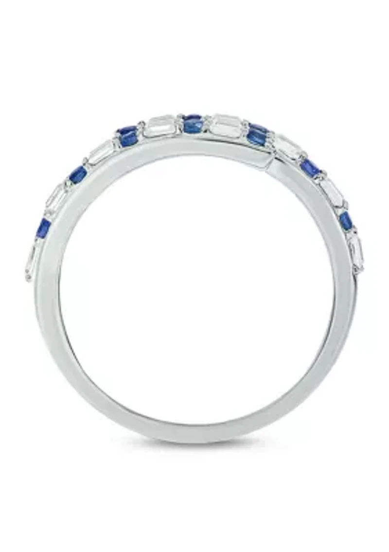1/10 ct. t.w. Diamond and 1/5 Natural Blue sapphire Bypass Ring 14K White Gold