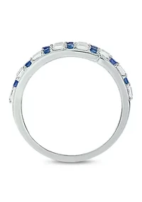 1/10 ct. t.w. Diamond and 1/5 Natural Blue sapphire Bypass Ring 14K White Gold