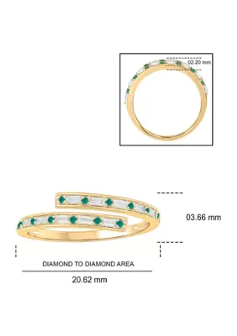 1/10 ct. t.w. Diamond and 1/5 Emerald Bypass Ring 14K Yellow Gold