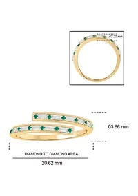 1/10 ct. t.w. Diamond and 1/5 Emerald Bypass Ring 14K Yellow Gold