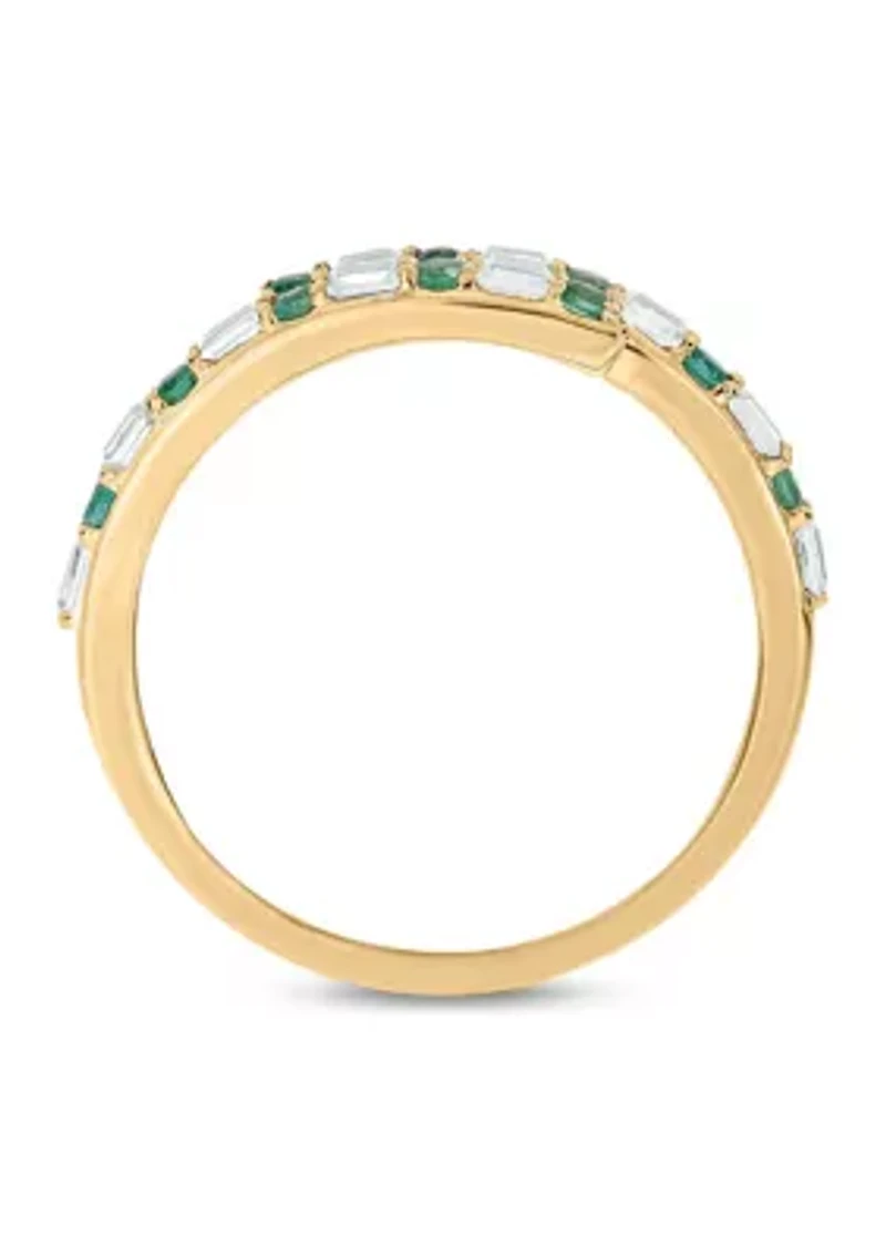 1/10 ct. t.w. Diamond and 1/5 Emerald Bypass Ring 14K Yellow Gold