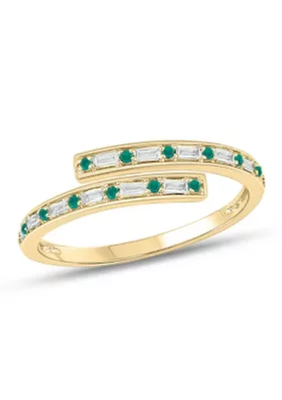 1/10 ct. t.w. Diamond and 1/5 Emerald Bypass Ring 14K Yellow Gold