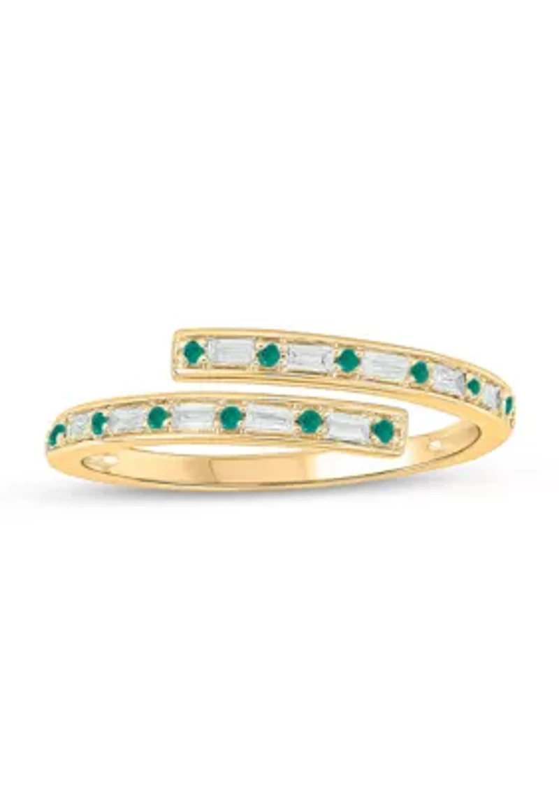 1/10 ct. t.w. Diamond and 1/5 Emerald Bypass Ring 14K Yellow Gold