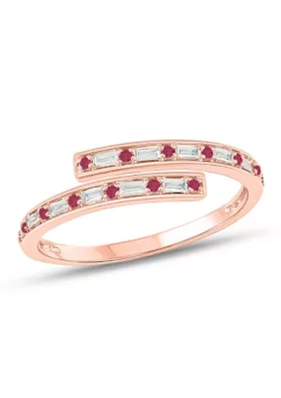 1/10 ct. t.w. Diamond and 1/5 Natural Blue sapphire Bypass Ring 14K Rose Gold