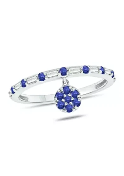 1/10 ct. t.w. Diamond and 3/8 Natural Blue Sapphire Charm Ring 14K White Gold