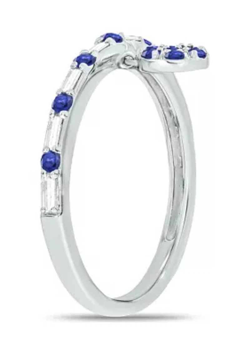 1/10 ct. t.w. Diamond and 3/8 Natural Blue Sapphire Charm Ring 14K White Gold