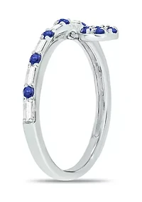 1/10 ct. t.w. Diamond and 3/8 Natural Blue Sapphire Charm Ring 14K White Gold