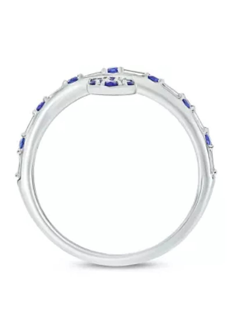1/10 ct. t.w. Diamond and 3/8 Natural Blue Sapphire Charm Ring 14K White Gold