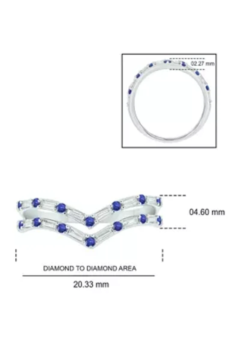 1/5 ct. t.w. Diamond and Natural Blue Sapphire color Stone Curve Ring 10K White Gold