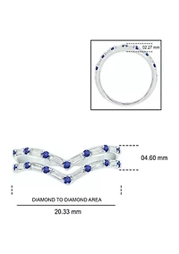 1/5 ct. t.w. Diamond and Natural Blue Sapphire color Stone Curve Ring 10K White Gold