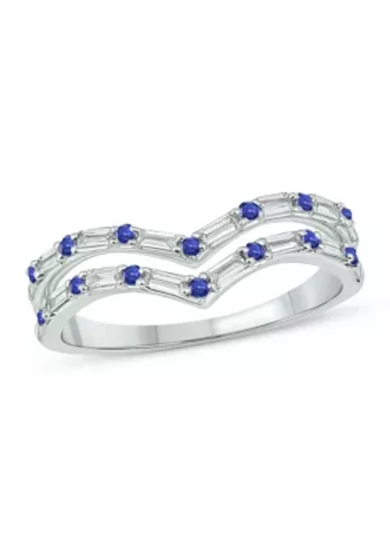 1/5 ct. t.w. Diamond and Natural Blue Sapphire color Stone Curve Ring 10K White Gold