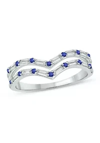 1/5 ct. t.w. Diamond and Natural Blue Sapphire color Stone Curve Ring 10K White Gold