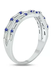 1/5 ct. t.w. Diamond and Natural Blue Sapphire color Stone Curve Ring 10K White Gold