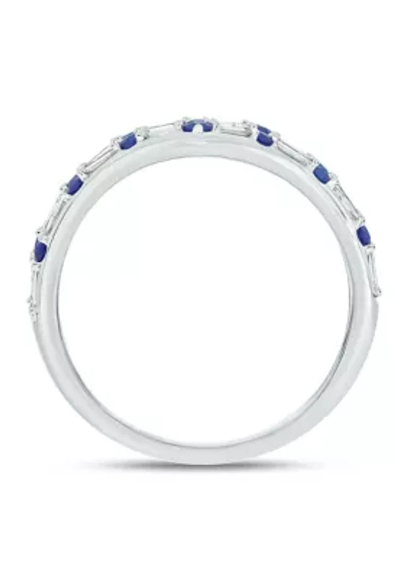 1/5 ct. t.w. Diamond and Natural Blue Sapphire color Stone Curve Ring 10K White Gold