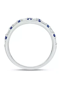 1/5 ct. t.w. Diamond and Natural Blue Sapphire color Stone Curve Ring 10K White Gold