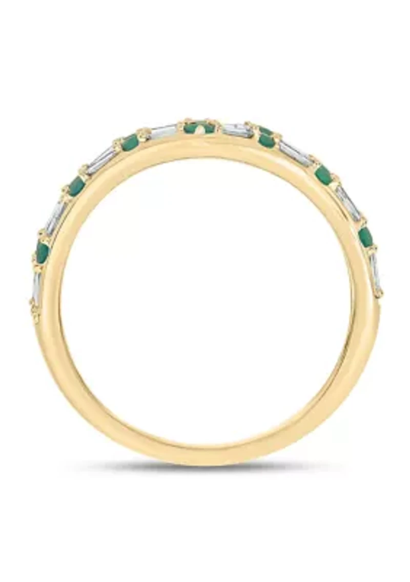 1/5 ct. t.w. Diamond and Natural Emerald color Stone Curve Ring 10K Yellow Gold