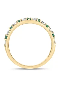 1/5 ct. t.w. Diamond and Natural Emerald color Stone Curve Ring 10K Yellow Gold