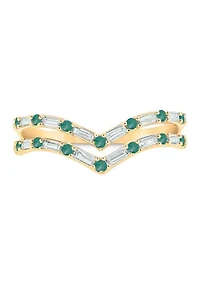 1/5 ct. t.w. Diamond and Natural Emerald color Stone Curve Ring 10K Yellow Gold