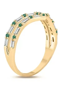 1/5 ct. t.w. Diamond and Natural Emerald color Stone Curve Ring 10K Yellow Gold