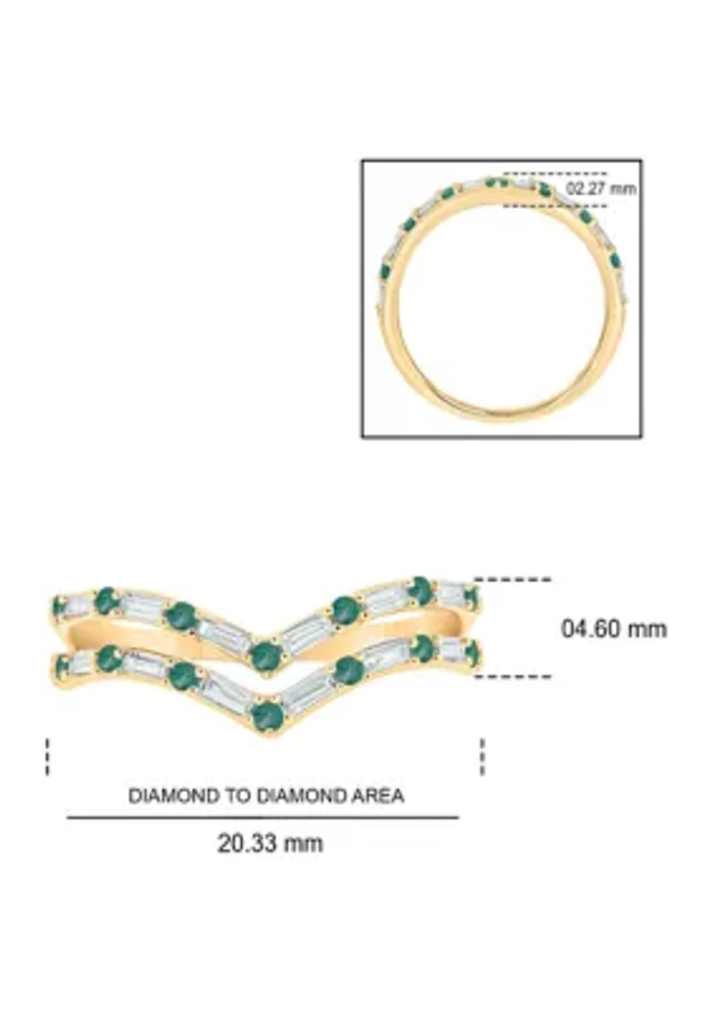 1/5 ct. t.w. Diamond and Natural Emerald color Stone Curve Ring 10K Yellow Gold