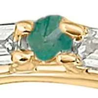 1/5 ct. t.w. Diamond and Natural Emerald color Stone Curve Ring 10K Yellow Gold