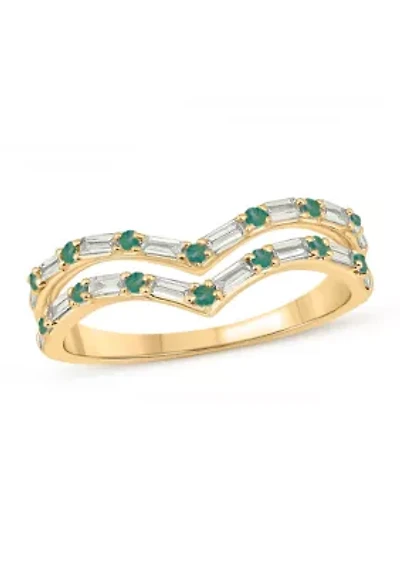 1/5 ct. t.w. Diamond and Natural Emerald color Stone Curve Ring 10K Yellow Gold