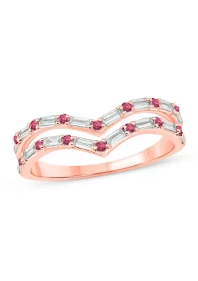 1/5 ct. t.w. Diamond and Natural Ruby color Stone Curve Ring 10K White Gold