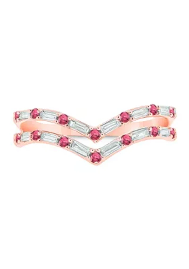 1/5 ct. t.w. Diamond and Natural Ruby color Stone Curve Ring 10K White Gold