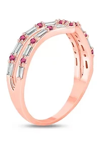 1/5 ct. t.w. Diamond and Natural Ruby color Stone Curve Ring 10K White Gold