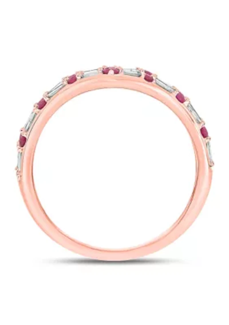 1/5 ct. t.w. Diamond and Natural Ruby color Stone Curve Ring 10K White Gold