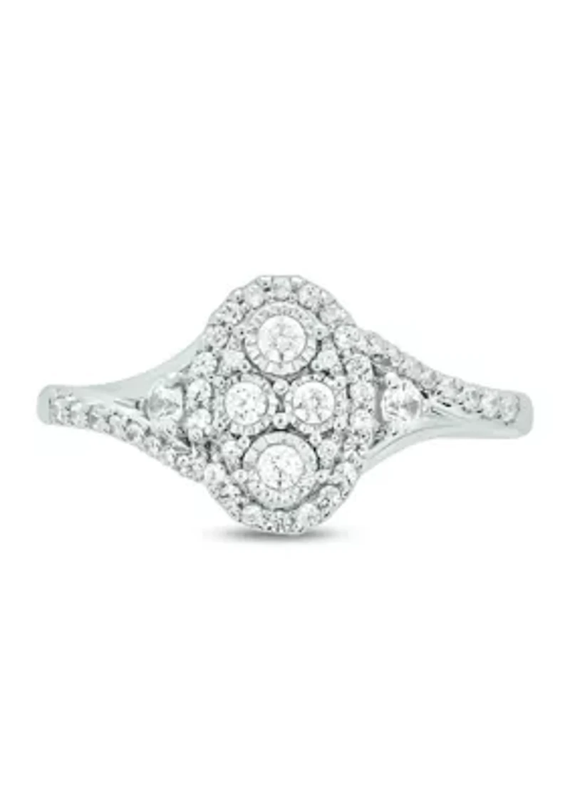 1/3 ct. t.w. Diamond Miracle Plate Oval Ring Sterling Silver