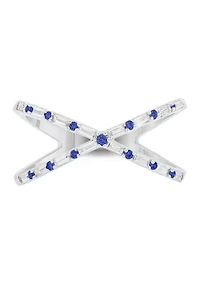 1/6 ct. t.w. Diamond and 1/3 Natural Blue sapphire Cris Cross Anniversary Ring 14K White Gold