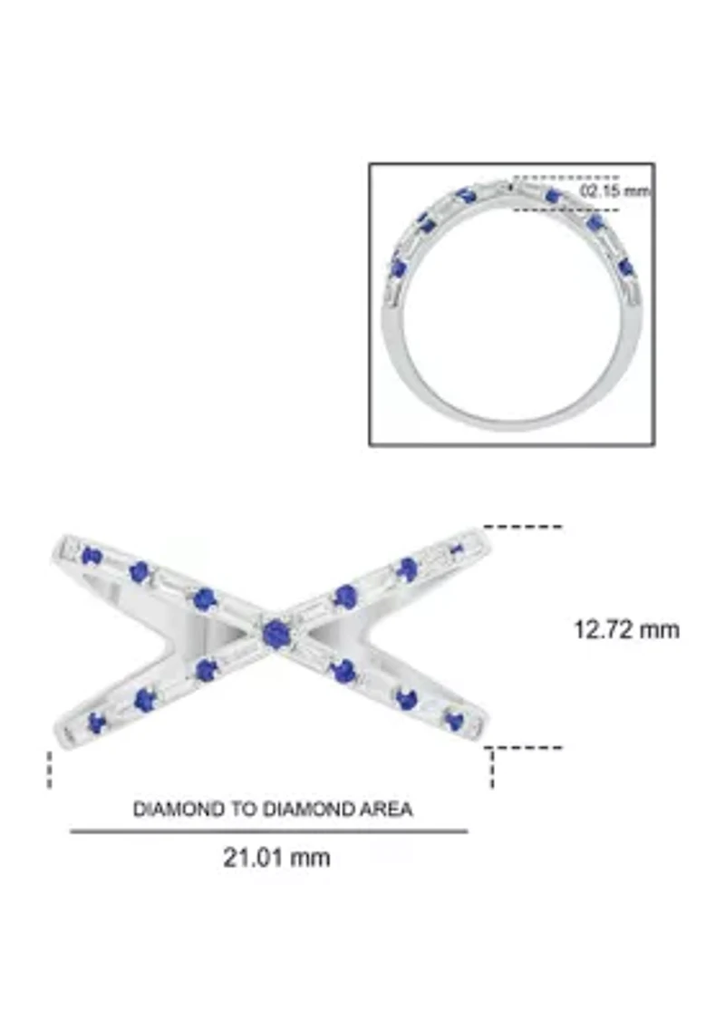 1/6 ct. t.w. Diamond and 1/3 Natural Blue sapphire Cris Cross Anniversary Ring 14K White Gold