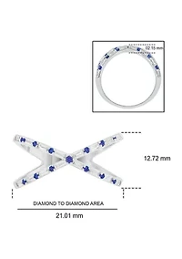 1/6 ct. t.w. Diamond and 1/3 Natural Blue sapphire Cris Cross Anniversary Ring 14K White Gold