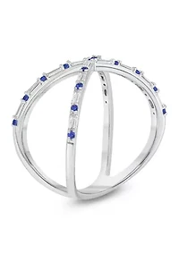 1/6 ct. t.w. Diamond and 1/3 Natural Blue sapphire Cris Cross Anniversary Ring 14K White Gold