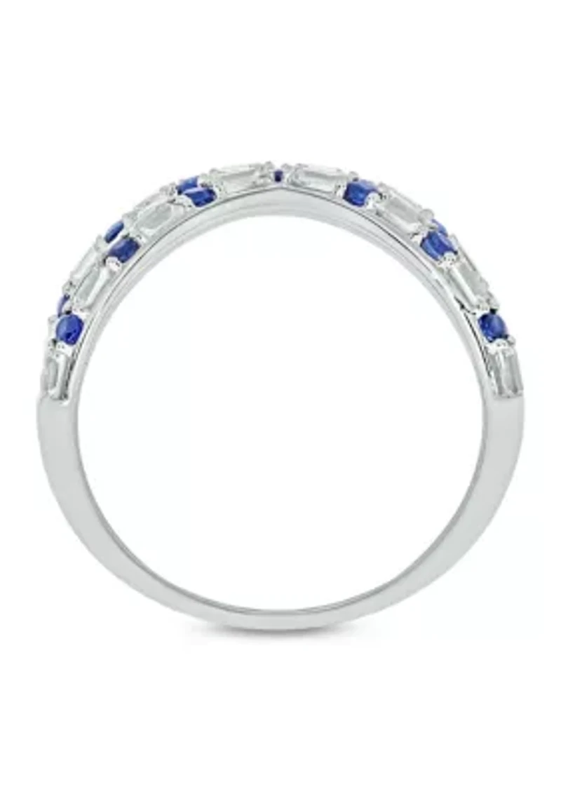1/6 ct. t.w. Diamond and 1/3 Natural Blue sapphire Cris Cross Anniversary Ring 14K White Gold