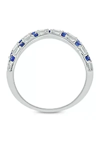 1/6 ct. t.w. Diamond and 1/3 Natural Blue sapphire Cris Cross Anniversary Ring 14K White Gold