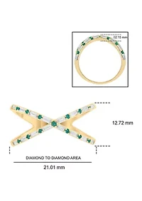 1/6 ct. t.w. Diamond and 1/3 Natural Emerald Cris Cross Anniversary Ring 14K Yellow Gold