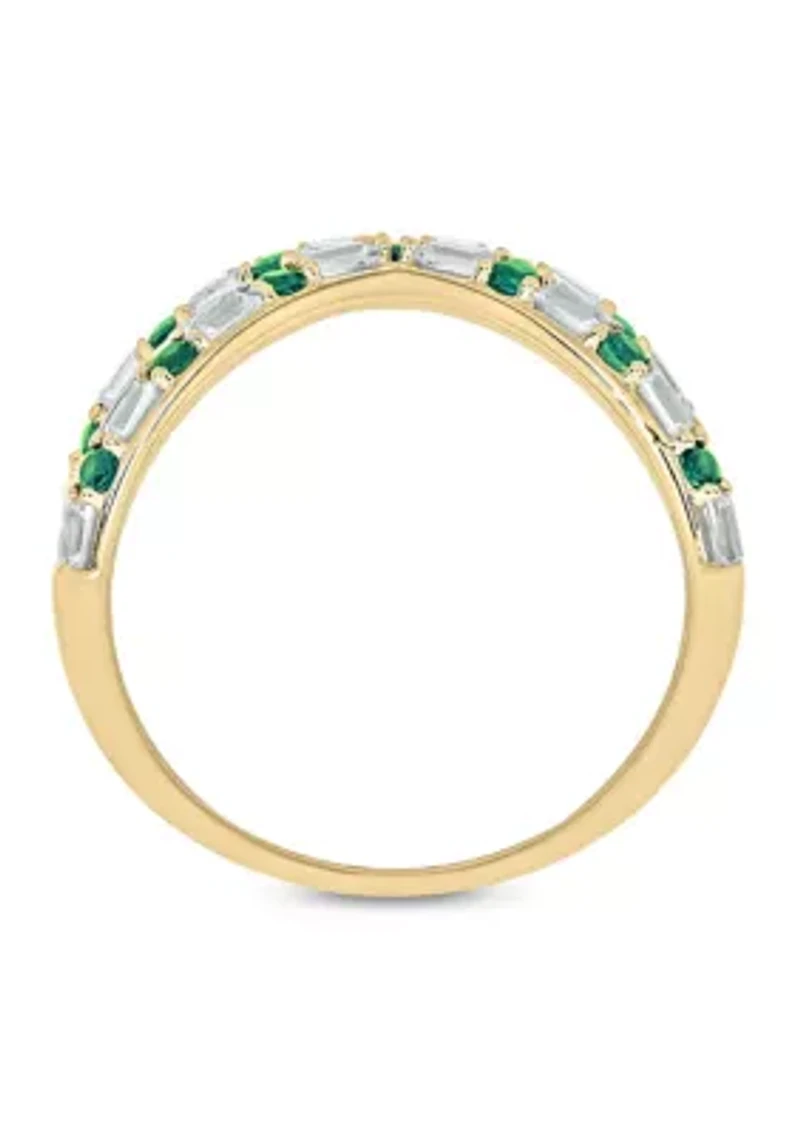 1/6 ct. t.w. Diamond and 1/3 Natural Emerald Cris Cross Anniversary Ring 14K Yellow Gold